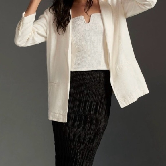 Anthropologie Cream Linen Blazer Tulip Back 14 - Picture 6 of 8